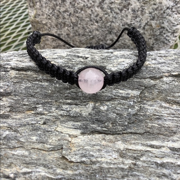 Rose quartz bracelet single bead macrame bracelet handmade black string bracelet - Picture 7 of 7